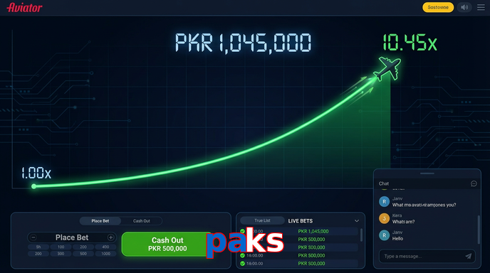 Main screen of Paks aviator page for PK players